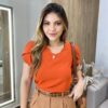 Blusa Feminina Lorena Crepe com Detalhe nas Mangas Terracota - Fernanda Ramos Store