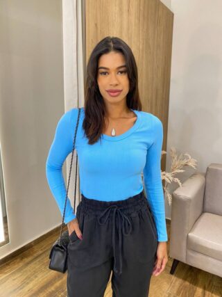 Blusa Feminina Manga Longa Beatriz Microfibra Azul - Fernanda Ramos Store