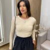 Blusa Feminina Manga Longa Beatriz Microfibra Bege - Fernanda Ramos Store