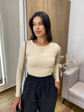 Blusa Feminina Manga Longa Beatriz Microfibra Bege - Fernanda Ramos Store