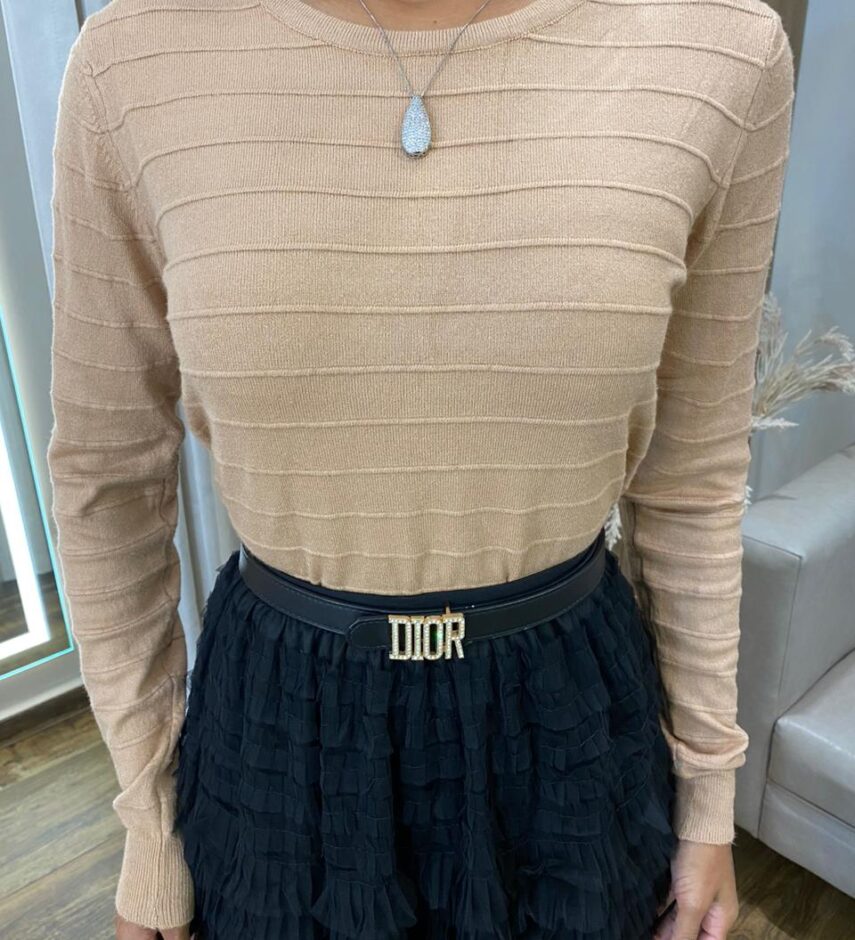 Blusa Feminina Suzy Modal Manga Longa Bege 239 - Fernanda Ramos Store