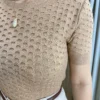 Blusa Feminina Tricot Laísa Manga Curta Bege - Fernanda Ramos Store