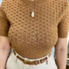 Blusa Feminina Tricot Laísa Manga Curta Caramelo - Fernanda Ramos Store