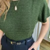 Blusa Feminina Tricot Louise Manga Curta Verde Militar - Fernanda Ramos Store