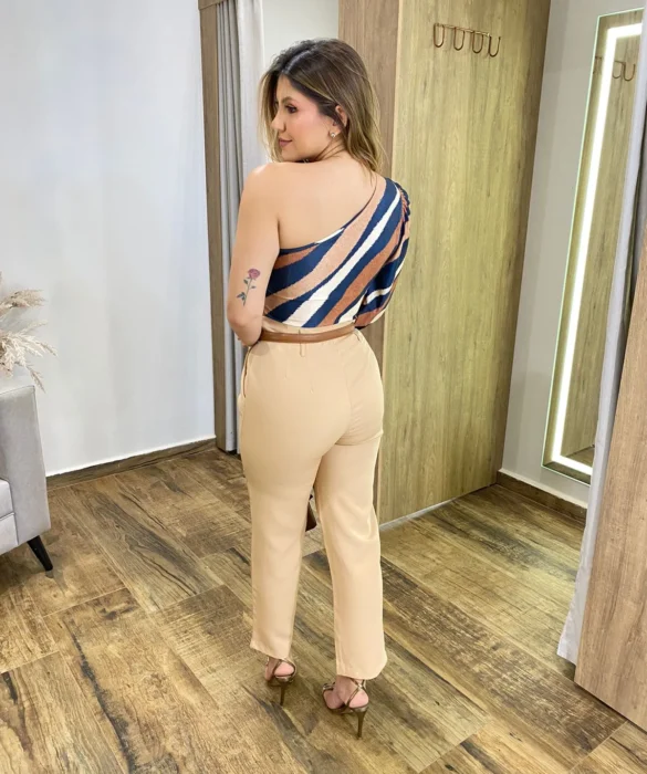 Body Feminino Alana com Bojo Nula Manga Listrado - Fernanda Ramos Store