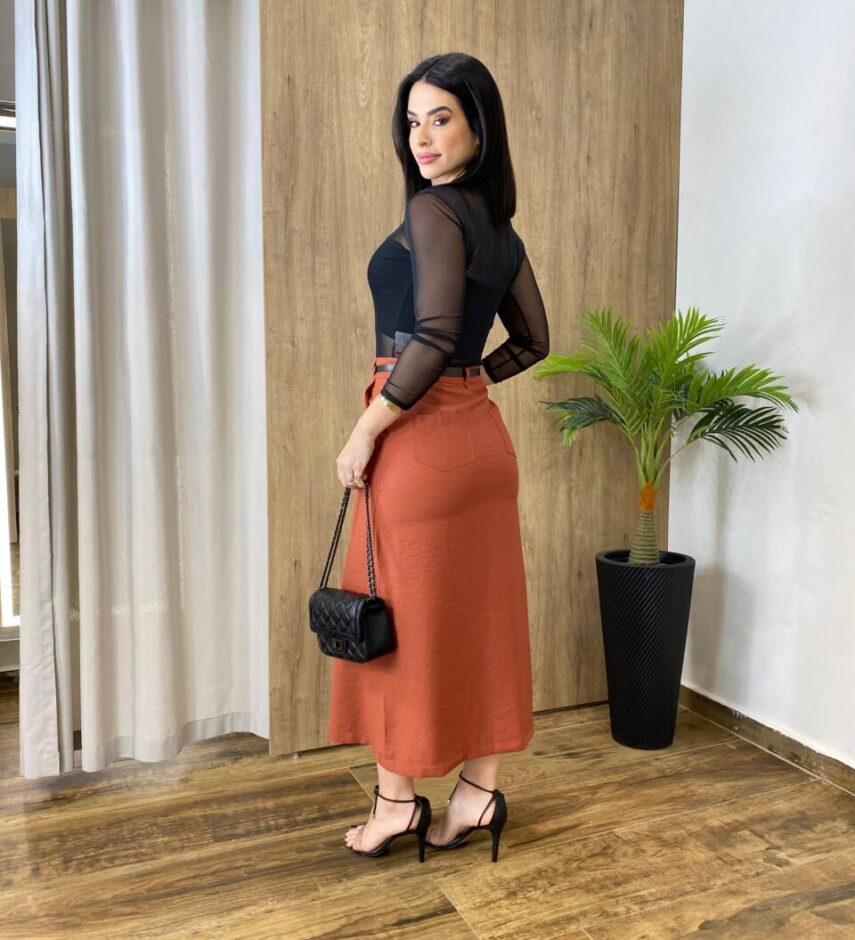 Body Feminino de Tule Preto Manga Longa sem Bojo com Transparência - Fernanda Ramos Store
