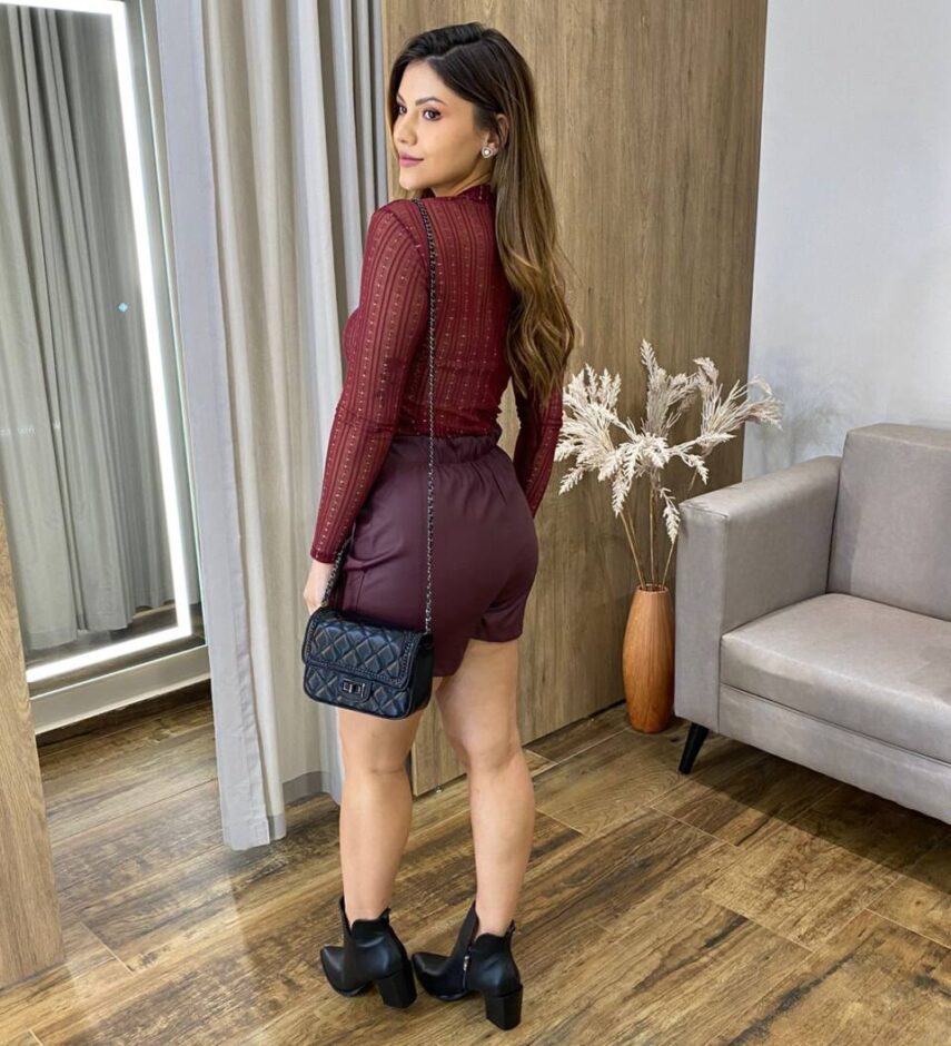 Body Feminino de Tule sem Bojo Manga Longa Vinho com Transparência - Fernanda Ramos Store