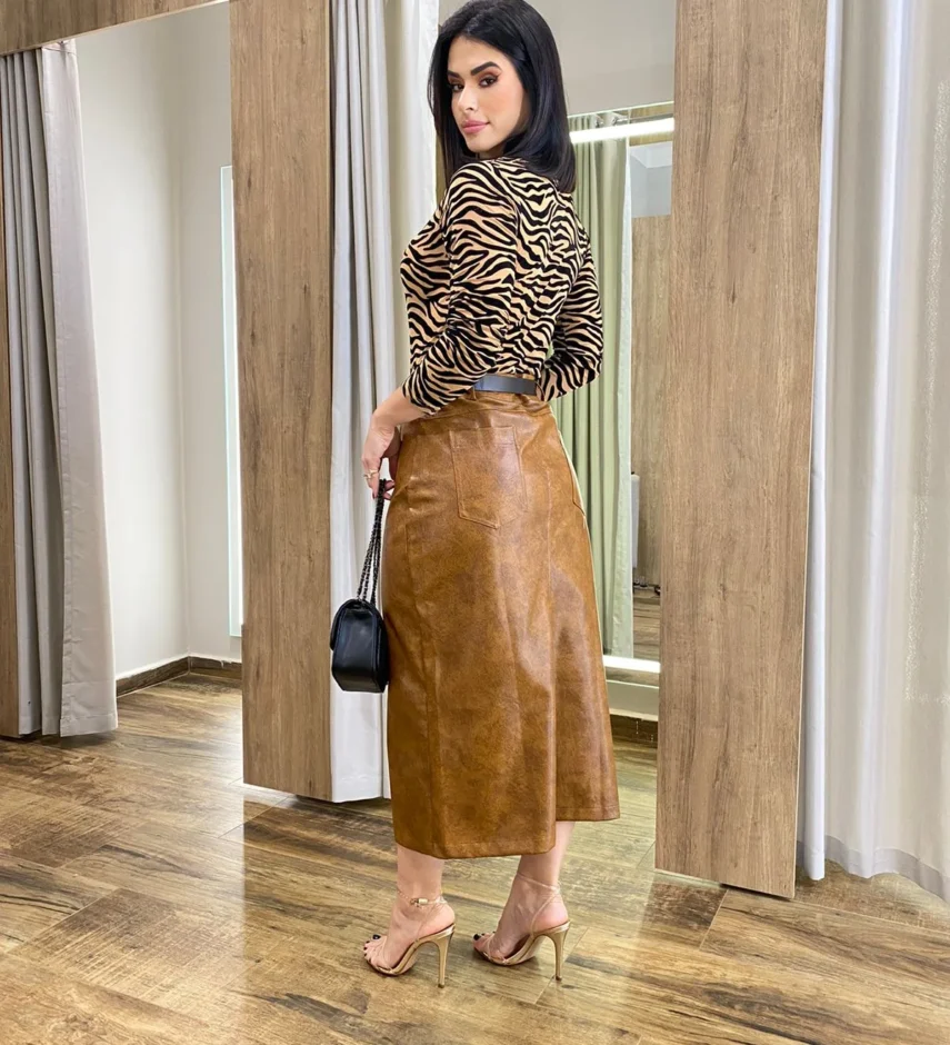 Body Feminino Diana sem Bojo Tule Manga Longa Animal Print Bege - Fernanda Ramos Store