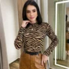 Body Feminino Diana sem Bojo Tule Manga Longa Animal Print Bege - Fernanda Ramos Store