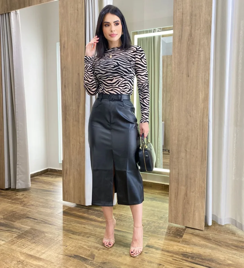 Body Feminino Diana sem Bojo Tule Manga Longa Animal Print Nude - Fernanda Ramos Store