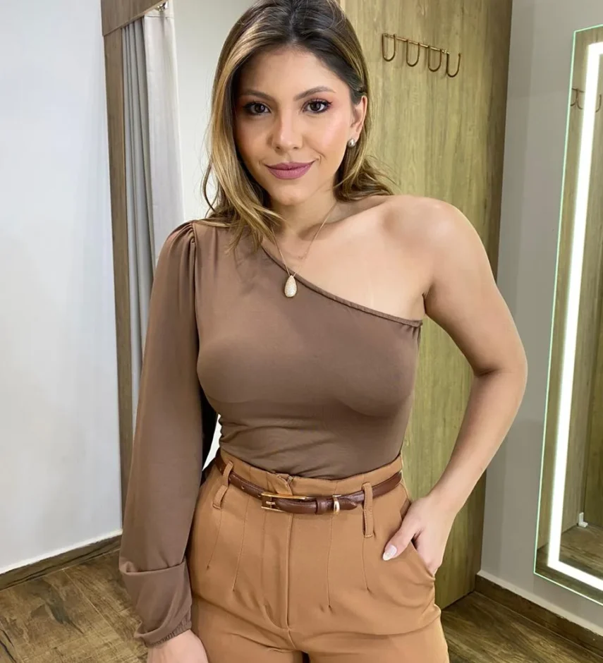 Body Feminino Catarina com Bojo Nula Manga Marrom - Fernanda Ramos Store