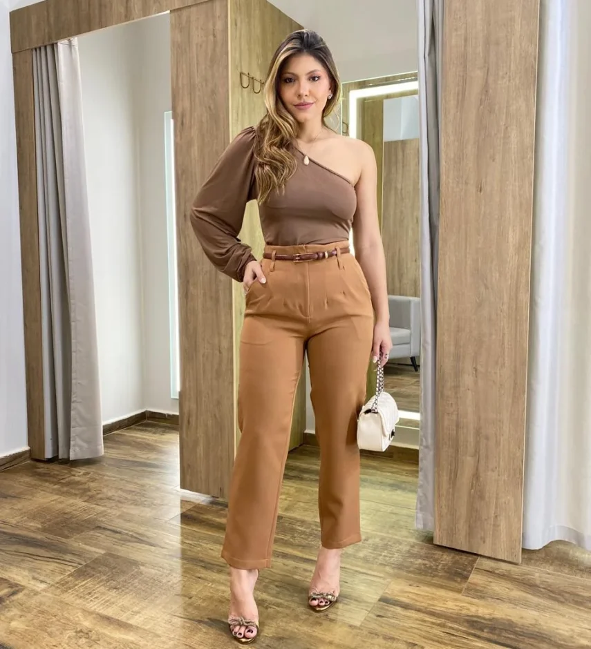 Body Feminino Catarina com Bojo Nula Manga Marrom - Fernanda Ramos Store