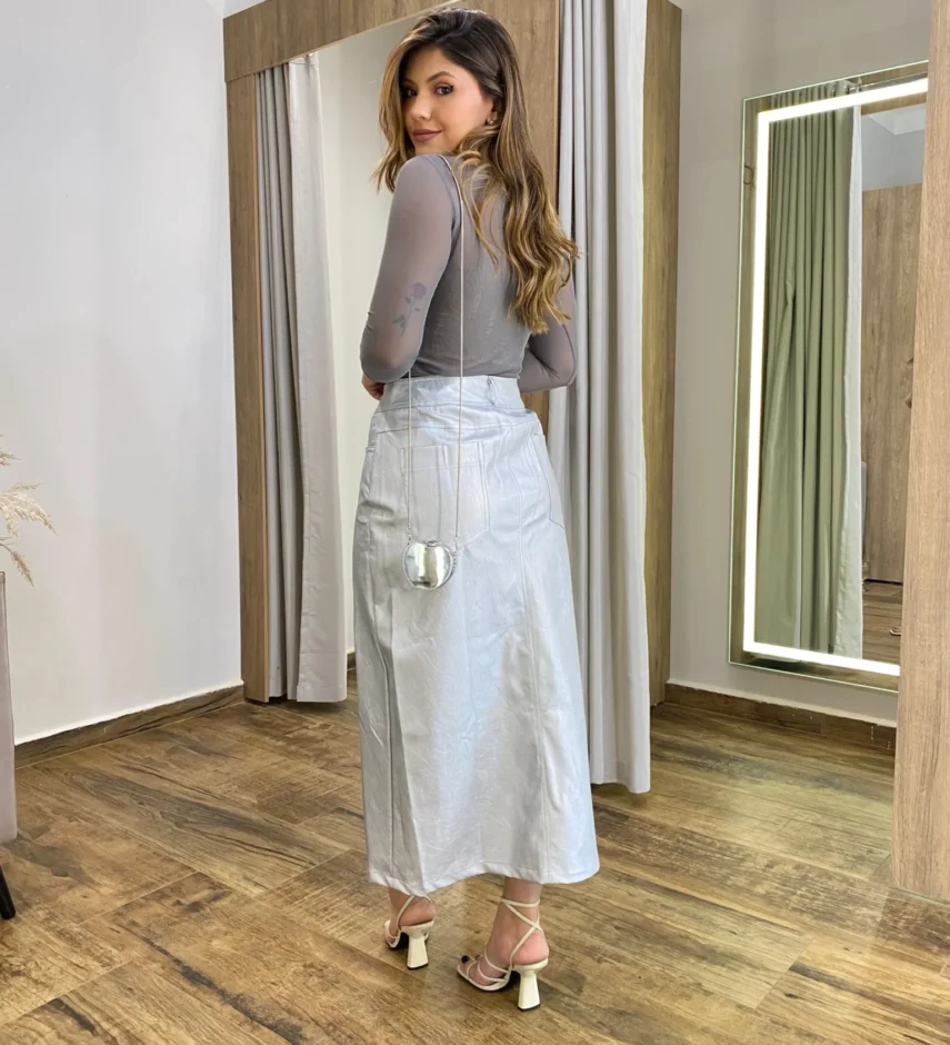 Body Feminino Tule sem Bojo Manga Longa Cinza com Transparência - Fernanda Ramos Store