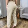 Calça Feminina Mom Sarja com Cinto Bege 016420 - Fernanda Ramos Store