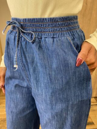 Calça Feminina Pantalona Ayla com Elástico Jeans - Fernanda Ramos Store