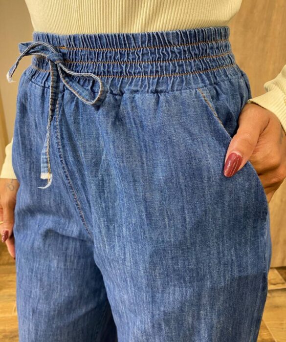 Calça Feminina Pantalona Ayla com Elástico Jeans - Fernanda Ramos Store