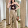 Calça Feminina Pantalona Bia Viscolinho Caqui - Fernanda Ramos Store