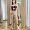 Calça Feminina Pantalona Bia Viscolinho Caqui - Fernanda Ramos Store