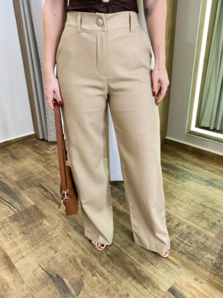 Calça Feminina Pantalona Bia Viscolinho Caqui - Fernanda Ramos Store