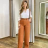 Calça Feminina Pantalona Bia Viscolinho Terracota - Fernanda Ramos Store