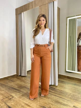 Calça Feminina Pantalona Bia Viscolinho Terracota - Fernanda Ramos Store