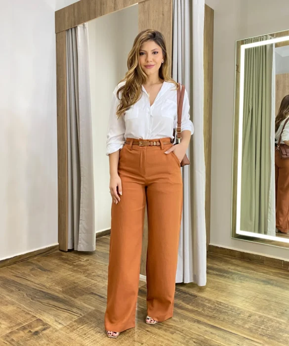 Calça Feminina Pantalona Bia Viscolinho Terracota - Fernanda Ramos Store