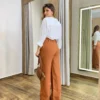 Calça Feminina Pantalona Bia Viscolinho Terracota - Fernanda Ramos Store