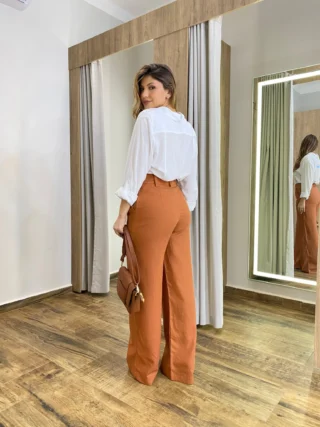 Calça Feminina Pantalona Bia Viscolinho Terracota - Fernanda Ramos Store