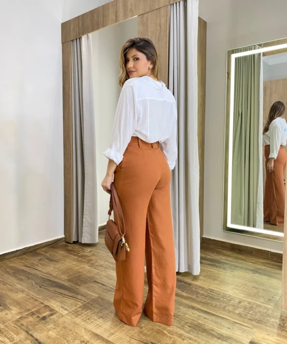 Calça Feminina Pantalona Bia Viscolinho Terracota - Fernanda Ramos Store