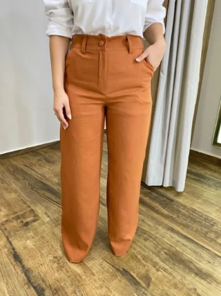 Calça Feminina Pantalona Bia Viscolinho Terracota - Fernanda Ramos Store