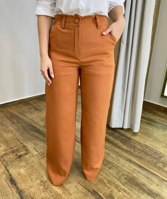 Calça Feminina Pantalona Bia Viscolinho Terracota - Fernanda Ramos Store