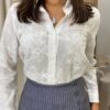 Camisa Feminina Manga Longa Lívia Branca com Bordado Floral - Fernanda Ramos Store