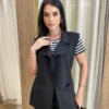 Colete Feminino Raquel com Bolsos Falsos Preto - Fernanda Ramos Store