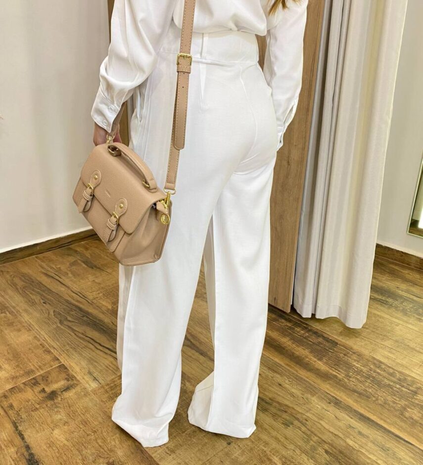 Conjunto Feminino Alfaiataria Cropped Manga Longa e Calça Branco - Fernanda Ramos Store