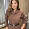 Conjunto Feminino Ana Blusa Manga Longa e Saia Midi com Fenda Marrom - Fernanda Ramos Store