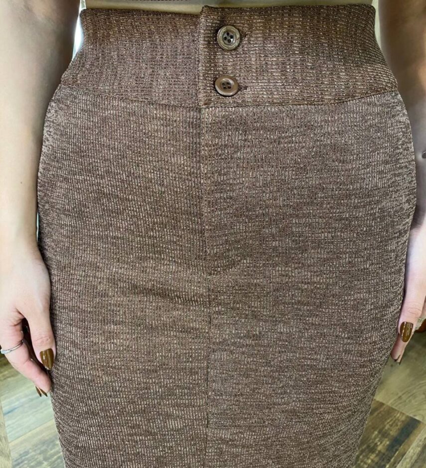 Conjunto Feminino Ana Blusa Manga Longa e Saia Midi com Fenda Marrom - Fernanda Ramos Store