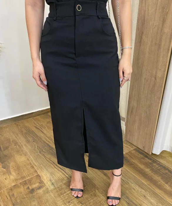 Conjunto Feminino Ana Cropped sem Bojo e Saia Longa Preto - Fernanda Ramos Store