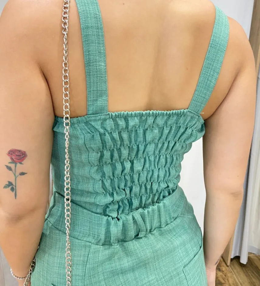 Conjunto Feminino Ana Cropped sem Bojo e Saia Longa Verde Menta - Fernanda Ramos Store