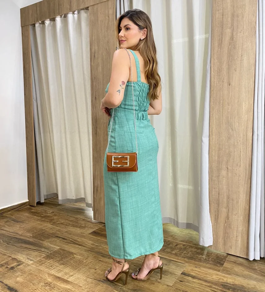 Conjunto Feminino Ana Cropped sem Bojo e Saia Longa Verde Menta - Fernanda Ramos Store