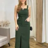 Conjunto Feminino Ana Cropped sem Bojo e Saia Longa Verde Militar - Fernanda Ramos Store