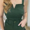 Conjunto Feminino Ana Cropped sem Bojo e Saia Longa Verde Militar - Fernanda Ramos Store