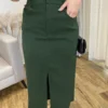 Conjunto Feminino Ana Cropped sem Bojo e Saia Longa Verde Militar - Fernanda Ramos Store