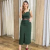 Conjunto Feminino Ana Cropped sem Bojo e Saia Longa Verde Militar - Fernanda Ramos Store