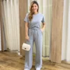 Conjunto Feminino Moletinho Ana Calça Pantalona e Cropped Cinza - Fernanda Ramos Store