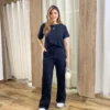 Conjunto Feminino Moletinho Ana Calça Pantalona e Cropped Preto - Fernanda Ramos Store