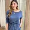 Conjunto Feminino Moletinho Cropped Manga Longa e Saia Midi Cinza - Fernanda Ramos Store