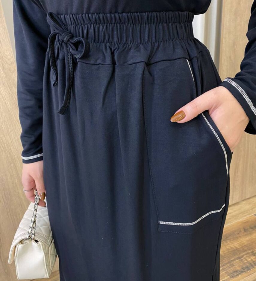 Conjunto Feminino Moletinho Cropped Manga Longa e Saia Midi Preto - Fernanda Ramos Store