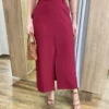 Conjunto Feminino Vinho Cropped sem Bojo e Saia Longa com Fenda - Fernanda Ramos Store