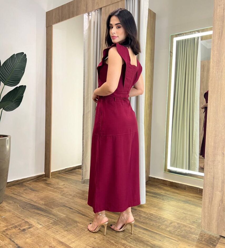 Conjunto Feminino Vinho Cropped sem Bojo e Saia Longa com Fenda - Fernanda Ramos Store