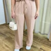 Conjunto Moletinho Calça Pantalona e Cropped Bege - Fernanda Ramos Store